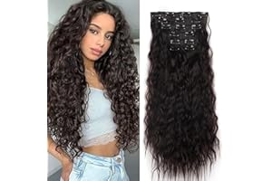 Gairyan Extensiones de Clip de Pelo 6 Piezas 50cm Extensiones de Cabello con Clips Postizo Sintético Rizado Ondulado Largo para Mujeres - Marrón oscuro