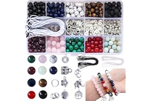 Colle 418pcs Crystal Stone Beads, 8mm Round Crystal Bead Jewellery Making Kit Natural Stone Beads for Bracelet Necklace Making, Gemstone Beading, DIY Crafts Kit