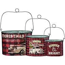 PRIMITIVES By Kathy Weihnachts-Deko-Set – 2 Blecheimer Mit „Peace On Earth“ & „Believe“, Used-Look