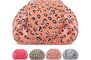 VAVABOX Lazy Kosmetikbeutel mit Kordelzug Portable Große Kosmetiktasche Reisetasche Make up Beutel Aufbewahrung Organisator für Damen Mädchen (Pink Leopard)