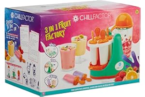 CHILL FACTOR ChillFactor Fruit Factory Véritable Machine à Smoothie 3 en 1 pour Enfants avec mélangeur sans Danger pour Les Enfants et Moule à sucettes, Jouet de Cuisine pour garçons et Filles, Vert