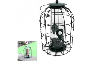 DIVCHI Large Heavy Duty Squirrel Proof Bird Feeder For Wild Seed Feed Mix Outdoor Garden Use - With Strong Metal Cage To Deter Squirrels & Large Birds (Caged Feeder)