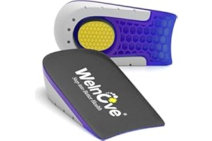 Almohadilla de talón para aliviar el dolor, Welnove Plantilla para Tendinitis de talón, Fascitis plantar, Mujeres 37,5-41, Hombres 37-39, 0,6 y 1 pulgadas de altura, 2 pares
