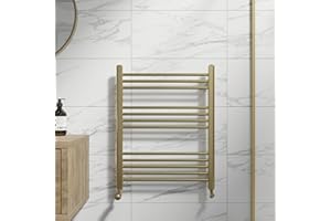 DuraTherm® 750 x 600mm Flat Straight Heated Towel Rail Radiator Modern Central Heating Bathroom Warmer Wall Mounted Ladder Rad, Brushed Brass
