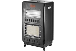 ELETTROFERRO VINCO 71416 Stufa a Gas GPL VENTILATA + ELETTRICA, 2 in 1, 4200W + 1200W, 3 Potenze con Accensione Piezo Elettrica Dispositivo di Sicurezza e Controllo Fiamma e Livello Ossigeno,Nero