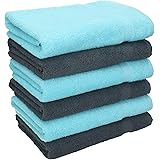 Betz Lot de 6 Serviettes de Toilette Taille 50x100 cm 100% Coton Palermo Couleur Turquoise et Gris Anthracite