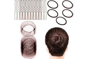 Bettinay 85PCS Brown Hair Bun Net Kit, 40 Invisible Ballet Hair Nets for Buns Kids with 40 U Shaped Pins and 5 Rubber Bands