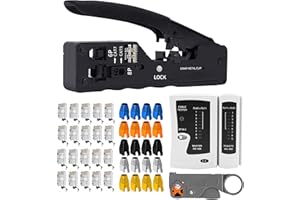 MAYLINE-TECH MAYLINE Pinza crimpatrice professionale RJ45 Cirmpatura con connettore Cat6 RJ45 Strumenti Kit di Rete, Manutenzione del Kit LAN Tester a crimpare Crimpatrice per cavo di rete (bianco)