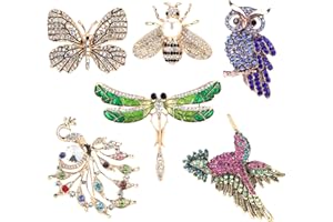 TsunNee Kryształowe broszki w kształcie zwierząt, przypinka do ubrań, ważka, motyl, koliber, sowa, paw, pszczoła, broszka, broszka do odzieży, dla kobiet, dziewczyn, - na imprezę, 6 sztuk