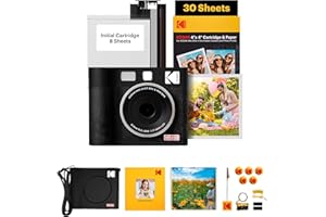 KODAK Mini Shot 4 ERA 4PASS 2-in-1 Instant Camera and Photo Printer Accessory Bundle (4x4 inches), Initial 10 Sheets + 30 Sheets Pack, Black