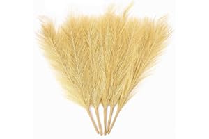 NENJINDZ Artificial Pampas Grass 18''/ 45cm Faux Pampas Grass Boho Home Decor,Fluffy Pampas Grass Dried Floral Flower Filler Artificial Fake Flowers Bouquets for Wedding Bedroom Living Room Decor(Gold)…