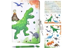 WERNNSAI Juego de Diario de Dinosaurios de Acuarela Regalo Cuaderno Luminoso para Niños Escuela Chicas Diario Privado Notas Forradas Escritura Bloc de Notas Bolígrafo Pegatinas con Candado y Llaves