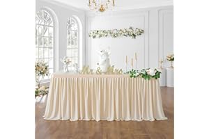 NSSONBEN 427cm Elfenbein Polyester Tischröcke für Rechteck Tische, Faltenfreie Rüschen Falten Tuch Tutu Tischrock 14ft für Bankett Hochzeit Geburtstag Baby Dusche Trade Meeting Kuchen Dessert (keine Top Cover)