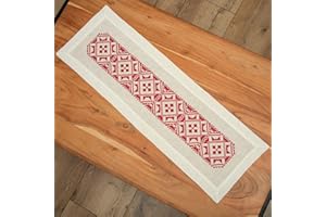 Duftin Stickset Kreuzstich Set Vorgedruckt - Tischläufer 30x90 cm FOLKART IN ROT - DIY Bastelset Erwachsene zum Sticken MIT Stickvorlage & Sticknadel und Stickgarn