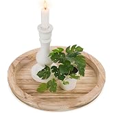Hanobe Wooden Candle Holder Tray - Decorative Round Candle Tray - Rustic Centerpiece for Tea Lights and Pillar Candles - Home