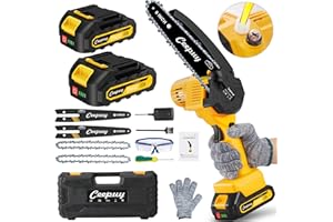 Mini Motosierra Bateria, CEEPUY 6000mAh 6 Pulgadas Motosierra Eléctrica Bateria con Sistema de Engrase Automático y 2 baterías, Motosierra Inalámbrica Portátil para Podar Árboles de Jardinería
