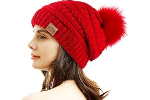 REDESS Cappello Invernale da Donna con Pom Pom Beanie Caldo Foderato in Pile Spesso Slouchy Snow Knit Chunky Baggy Skull Berretto da Sci