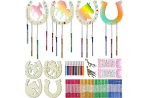 SUVEK 16 Stück Hufeisen Kindergeburtstag Holz zum Bemalen, DIY Bastelset Geburtstagsdeko, Handwerk Windspiel Basteln mit 12 Aquarellstift für Kinder Mädchen Jungen ab 5 6 7 8 9, Ostern Outdoor Dekorieren