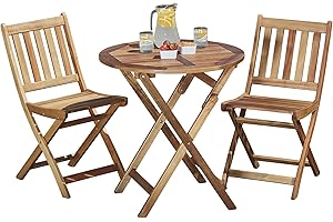 Garden life Wooden Bistro Furniture Set Outdoor Folding Patio Table with 2 Chairs Easy Storage