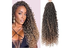 BLUONASI Goddess Locs Crochet Hair, 18 Inch New Goddess Faux Locs Crochet Hair for Black Women, River Locs Crochet Hair with Curly Ends (45 cm(Lot de 6), T1B/27#)