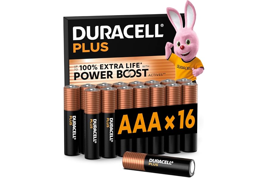 DURACELL Plus AAA Batteries (16 Pack) – Alkaline Batteries 1.5V, Up to 100% Extra Life with POWER BOOST Actives, Reliability 