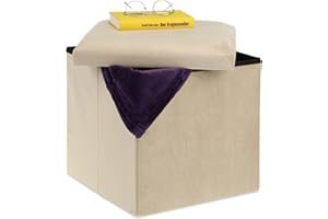 Relaxdays Taburete Plegable de Terciopelo, Puff de Almacenaje, 38 x 38 x 38 cm, Baúl Tapizado de MDF, Crema