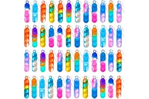 Steemjoey 48PCS Mini Pop Push It Fidget Toy Portachiavi, Colorato Silicone Spremere Pop Bubble Giocattoli Sensoriali Bulk, Bolla Giocattolo Antistress Anti-Anx per Bambini Adulti (Colore Casuale)