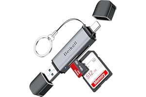 Beikell USB 3.0 Lector Tarjetas de Memoria, Adaptador con Dual Connector USB C, Soporta SD/Micro SD/TF/SDHC/SDXC/MMC Compatible con MacBook Pro/iPad Pro, etc.