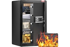 VEVOR Caja Fuerte de 99,1 L con Una Puerta, Cerradura con Llave, Contraseña, Bolsa Ignífuga, Estante para Llaves, Luz LED y 2 Divisores para Dinero, Documentos, Joyas y Objetos de Valor, Negro