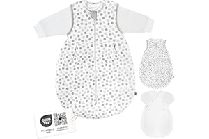 Coconette - Sacco nanna Neonato (2 Pezzi), Turbulette, 4 Stagioni, per estate e inverno, 100% cotone, Tog 3,5 - Taglia 3-6 mesi (62-68) - Bianco Grigio