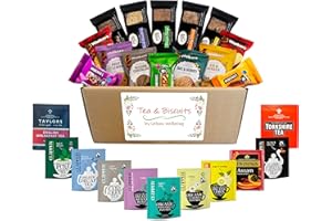 URBAN WELLBEING Tea and Biscuits Gift Set Hamper, Variety of 40 Teas, Selection of Scottish Shortbread, Walkers Biscuits and Dunking Bars