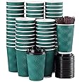 AoMige Disposable Coffee Cups with Lids and Straws(50 Set),Ripple Insulated Triple Corrugated Paper Cups,Durable Reusable Hot Paper Cups for Hot/Cold Beverages Espresso Tea Water (Green, 16 oz)