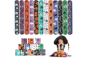 EDWINENE Halloween Slap Bracelets, 48 Snap Wristbands for Kids Party Bag Fillers