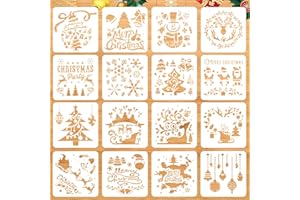 badaren Pochoir Noel, 16 Pièce Pochoir de Noel, Pochoir Plastique, Pochoir de Noel Fenetre, Pochoir Decoration Noel pour les Cartes de Noël Diy, Peinture au Pistolet pour Fenêtres et Murs