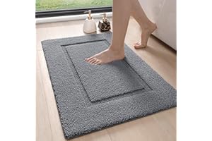 DEXI Bath Mat 40 x 60 cm, Absorbent Bathroom Mats with Non Slip Backing, Machine Washable Rug for Shower Floor, Grey