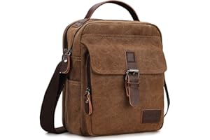 RAVUO Messenger Bag for Men, Water Resistant Small Canvas Man Shoulder Crossbody Bag for Travel School and Work