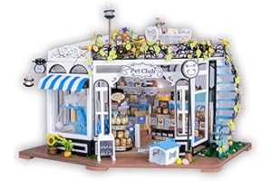 Crafts&Co® Maison de Poupée Miniature a Construire | Maquette Maison Miniature Bricolage avec des Meubles | Kit DIY Dollhouse en Bois | Maison de Poupées Miniature des Animaux: Pet Club