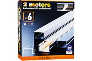 ClarivantiLED 2m×6 Profilé Aluminium LED Rail avec Diffuseur Goulotte et Profile Alu pour Ruban LED Profilé en U pour Installation Facile Support LED Couvercle Blanc Embouts et Clips Montage