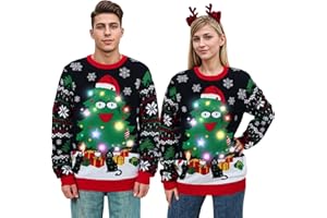 Belovecol unisex LED Light Up świąteczny brzydki sweter świąteczny zabawny sweter z dzianiny dla mężczyzn i kobiet