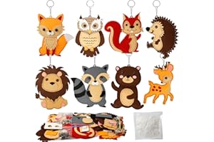 MONCAP 8pcs Kit de Couture Enfant Feutre Animaux de la forêt Bricolage Enfants Kits de Couture en Feutre Kit de Bricolage Automne pour Fille Garçons Débutant Créatif DIY Enfant Cadeau