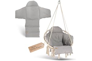 ‎BM BELLAMATILDA BELLAMATILDA® Premium Hängesessel mit Korb & XXL Kissen - Outdoor & Indoor Hängeschaukel für Erwachsene - Hängesitz/Hängestuhl für Garten, Wohnzimmer, Balkon, Terrasse - Hängekorb bis 150kg (Grau)