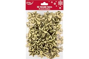 Eurowrap Pack of 16 Metallic Gold Luxury Gift Bows Traditional Christmas Birthday Present Xmas Gift - Gift Bows for Christmas - Decorative Bows for Presents