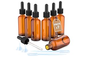 LG Luxury & Grace Lot de 7 Bouteilles Compte-Gouttes, 50 ml. Compte-Gouttes en Verre Ambré. Bouchon à Visser et Pipette en Verre. Flacons Rechargeable: Aromathérapie, Huile, Laboratoire.