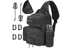 Wiserset Taktische Sling Bag Rucksack für Herren Militärische Umhängetasche Molle Army Assault Abnehmbare taktische Tasche mit Flaschenhalter Arbeitstasche für EDC Wandern Camping, Schwarz
