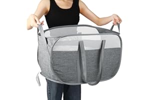 DIGGOOUR Collapsible Laundry Baskets, Foldable Mesh Clothes Hamper with Reinforced Handles, Durable Pop Up Hampers for Laundry, Tear Proof & Easy to Carry Laundry Hamper for Home, Laundry, Dorm, Travel Grey