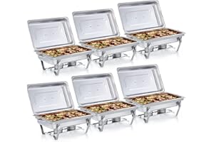 WILPREP Chafing Dish Food Warmer, 9L Rectangular Stainless Steel Buffet Set Warming Container with Lids Food Pans Bain Maries and Fuel Holders for Catering, Buffet and Party (6 Set x 9L)