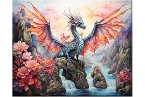 KEYIFA Peinture par Numéros pour Adulte, Kits de Peinture au Numéro avec Peinture Acrylique et Pinceaux, DIY Creatif Dragon ailé Toile Peinture à l'huile, Décoration de Maison 50x40CM