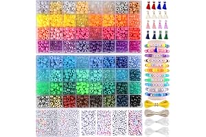 MAISKIEN Pony Beads, 2380pcs Pony Bead for Friendship Bracelet Making, 64 Colors Hair Beads, Include Letters Kandi Bead, Tassels, Large Aperture, Simple and Easy to Learn DIY Craft Making Kit