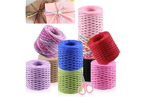 Mardatt 2Pcs Raffia Paper Ribbon with Scissors Set, 218 Yards Natural Raffia Paper Twine Wrapping Raffia Ribbons Florist Bouquets Decoration for DIY Crafts Wedding Packing(Green)