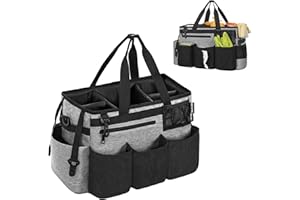 OUUTMEE Cleaning Caddy Bag with Detachable Dividers– Wearable Cleaning Caddy Organiser with Handles & Adjustable Shoulder Strap, Cleaning Tote Bag for Cleaners & Housekeepers (38x22x26cm, Grey)